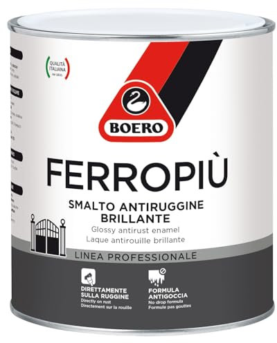 FERROPIU' MICACEO BOERO SMALTO ANTIRUGGINE X INTERNI ED ESTERNI APPLICABILE DIRETTAMENTE SULLA RUGGINE, ASPETTO ANTICO LT. 0,750 VERDE BRUGHIERA GRANA FINE.
