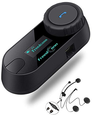 FreedConn Motorcycle Helmet Bluetooth Headset T-COM SC,2-Way 800M Universal Pairing BT5.0 Intercom Communication System kit for Motorbike,headphone with LCD Screen/Music Sharing/FM/Siri/IP65/2 in1 mic