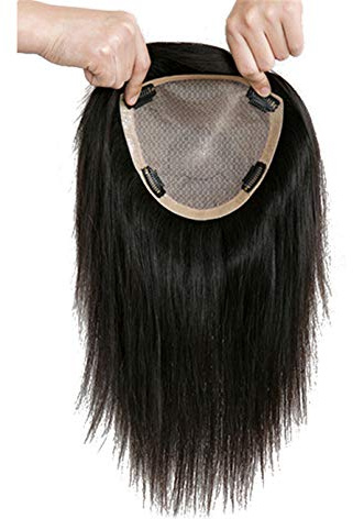 Susanki Haarteile aus 100 % Echthaar, Kronenaufsatz für Frauen mit dünner werdendem Haar, 15,2 x 17 cm, Seiden-Topper mit Clip, 35,6 cm, Dunkelbraun