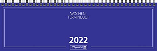 BRUNNEN 1077401302 Tischkalender/Querterminbuch Modell 774, 2 Seiten = 1 Woche, 326 x 102 mm, Karton-Umschlag blau, Kalendarium 2022, Wire-O-Bindung