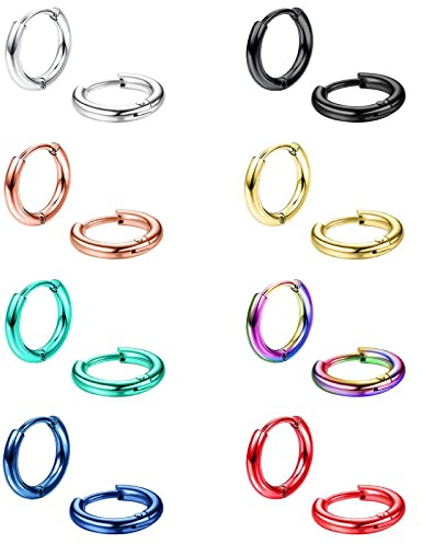 Diamday 8 paires de boucles d'oreilles en acier inoxydable chirurgical 316L pour femme et homme
