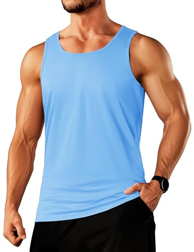 TACVASEN Mens Summer Tank Tops Beach Moisture Wicking Cotton Tank Top Workout Athletic Muscle Sleeveless Shirt Waterfall Blue L