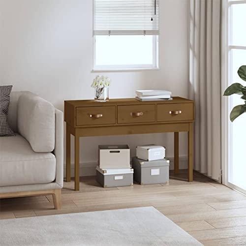 Homgoday Konsolentisch, braun, 114 x 40 x 75 cm, aus massivem Kiefernholz, Couchtisch, Wohnzimmertisch, Tisch für Büro, Schlafzimmer, Garten