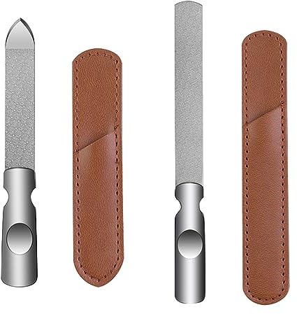 RTRTGS 2 Stück Nail File Set Nagelfeile Edelstahl Profi, Nagelfeilen Metall Doppelseitig mit Anti-Rutsch Griff Ledertasche, Fein/Grob Nagelfeile für Maniküre