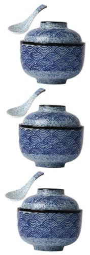 HOMSFOU 3juegos Tazones Para Sopa Con Tapa Tazones De Ramen Japoneses Para Noodles y Guisos Diseño Antideslizante Para Buffet y