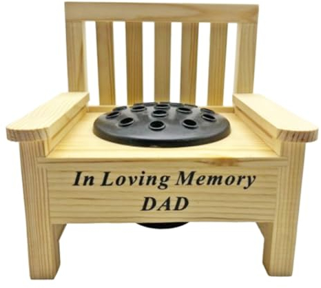 Memorial Wooden Bench with Flower Pot Grave Flower Vase Graveside Memorial with flower holder (In Loving Memory Dad 4805)