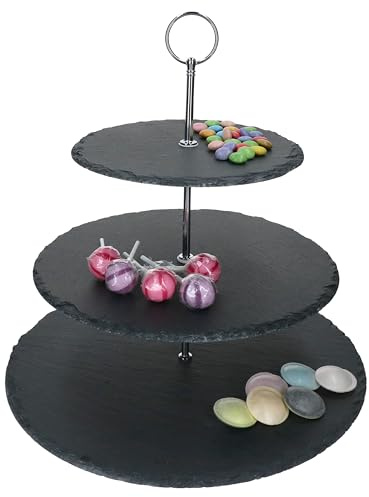 MamboCat Rina Présentoir en ardoise à 3 étages Noir mat I Présentoir à cupcakes I 3 étages I Convient également pour fruits, pâtisseries ou comme accessoire spécial pour votre maison