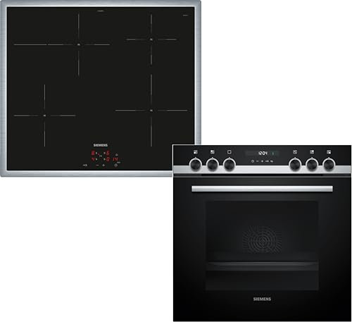 Siemens EQ522IB01, Einbau-Herd-Set, Bestehend aus HE517BBS4 Herd, 60 x 60 cm, Hydrolyse Selbstreinigung und Backautomatik, EI645CFB6E Induktionskochfeld, Bräterzone, Edelstahlrahmen
