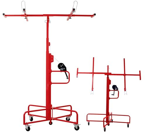 ELOMBR 13FT Drywall Lift Sheetrock Lift, 150LBS Drywall Lift Panel Hoist with 4 Lockable Wheels for Ceiling, Drywall Rolling Lifter Panel, Drywall Jack Lift for Home & Commercial Use, Red