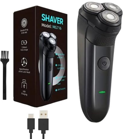 LITTLE CLASSIC USB Rechargeable Men's Electric Shaver Portable Razor with 360 Floating Rotary Blade, 600mAh Lithium Battery with 3 Cutter Heads- (Box Set)