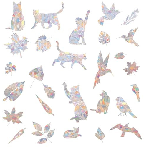 Lot de 28 autocollants pour fenêtre - Motif prisme - Oiseau - Attrape-soleil - Autocollants pour fenêtre - Protection contre les oiseaux - Pour la maison, les magasins, les salles de classe, les