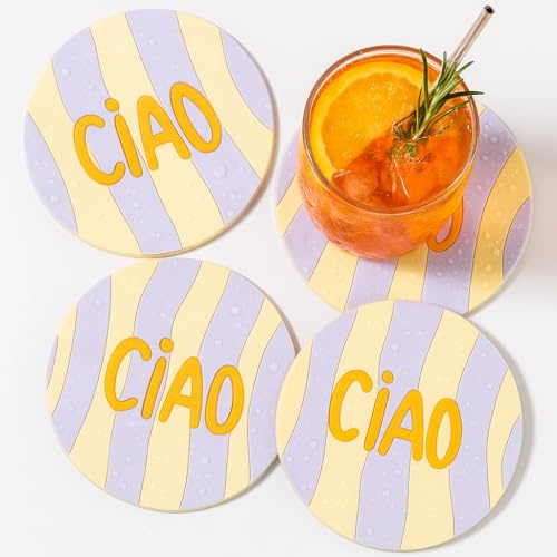 4er Set Premium Untersetzer für Gläser & Tassen. Stilvoll & Robust, rutschfest, Pfelegeleicht, Hitzebeständig. Perfekt für Zuhause, Büro & Gastronomie, Modernes Design (Ciao)