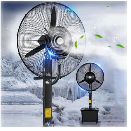 Ventilador de pie con función de niebla, tanque de gran capacidad, oscilación de 90° para enfriar, velocidad ajustable, ideal para dormitorio y uso al aire libre