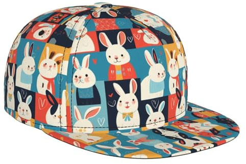 WZYWHJ Elegante gorra de béisbol de ala plana, con estampado divertido de conejos, absorbe la humedad y es transpirable, adecuada para uso diario, deportes y viajes, color negro