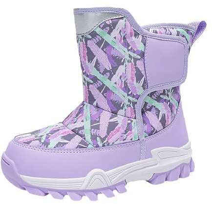 Botas de nieve con forro polar para niñas, zapatos de camuflaje cálidos, acolchados, térmicos, antideslizantes, a media pantorrilla, para exteriores, para caminar, senderismo, Purple, 35 EU