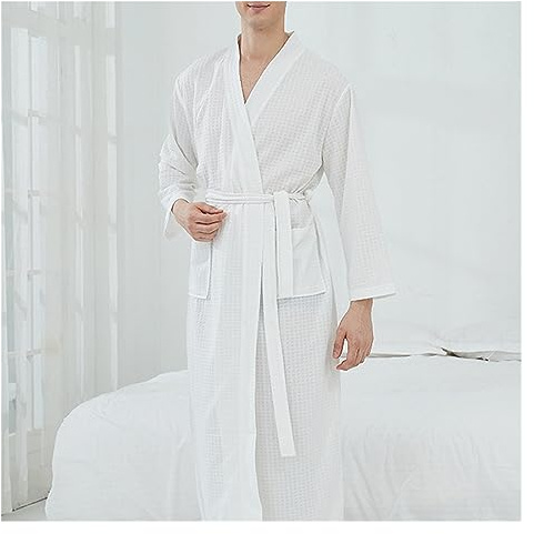 UMJIGF Bathrobe Sauna Wear Men's and Women's Light Nightgown Long Couple's Loungewear Hotel Bathrobe,E-Medium