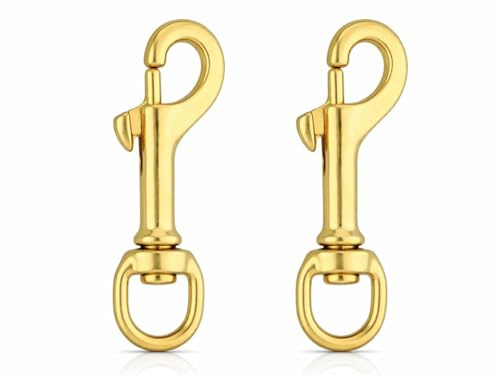 2 Stück robuste Messing Karabiner-Haken mit Drehgelenk - Gr. klein, 62mm - Bolzenkarabiner für Hunde-Leine - Wirbelkarabiner