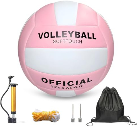 JOAASU Volleyball, Soft Touch Volleyballs Official Size 5, Pink & White Design with Pump & Carry Bag, Ideal for Women, Youth & Teens, Training & Game Use for Indoor, Outdoor & Beach Play Pool
