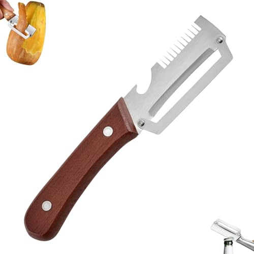 Multifunktions-Gemüseschäler für die Küche, mit ultrascharfer Edelstahlklinge und ergonomischem Holzgriff Breite Klinge müheloses Schälen von Kartoffeln Äpfeln Karotten Öffnen von (Mix-2PCS, one size)
