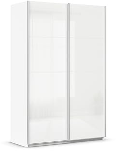 Rauch Möbel QUADRA, Schwebetürenschrank, Weiß/Glas Weiß, Breite 136 cm | Kleiderschrank mit Schwebetüren, Schiebetüren, 2-türig, für Schlafzimmer, Kinderzimmer, Jugendzimmer, Garderobe