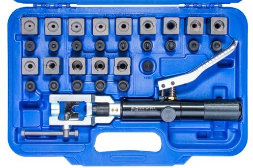 SW-Stahl 24518L Hydraulik-Bördelgerät Set für Bremsleitungen, 29-teilig | Profi-Bördelwerkzeug für Kraftstoff-, Öl- & Klimaleitungen, inklusive 4-10 mm Adaptern & hydraulischer Spindel
