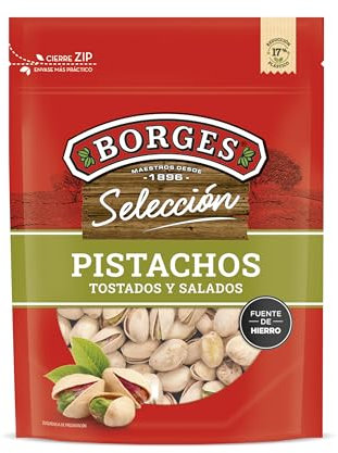 Borges - Pistachos Tostados Al Punto de Sal Selección Borges - Alto contenido en vitamina B6 y E. Ricos en Magnesio, Hierro y Calcio - Frutos Secos Sin Gluten - Paquete de 130 gramos.