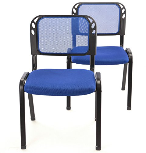 Nexos Trading 2er Set Bürostuhl Konferenzstuhl Besucherstuhl blau gepolsterte Sitzfläche stapelbar 52,5 x 45 x 80 cm Stapelstuhl Metallrahmen schwarz