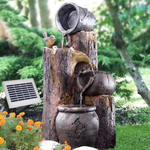 Solar Gartenbrunnen Teichpumpe für Terrasse, Balkon, 70 cm verbessertes Modell mit Pumpen-instant-Start-Funktion mit Liion-Akku & Led-Licht (V001)
