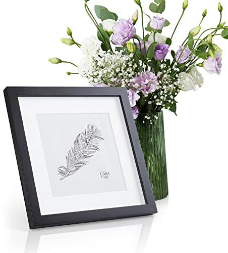 Casa Chic Marco de Fotos 24.4 x 24.4 cm, Marcos Fotos Vertical y Horizontal para Montar en Pared y Mesa, Porta Retrato Hecho de Madera y Cristal con Passepartout para Casa y Oficina, Photo Frame