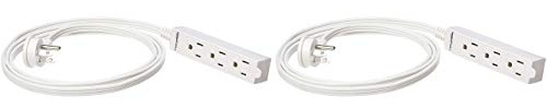 Amazon Basics 3-Prong Indoor Rectangle Extension Cord Power Strip, Flat Plug, Space-Saving, Grounded, 13 Amps, 1625 Watts, 125 VAC, 6 ft, White, 2-Pack