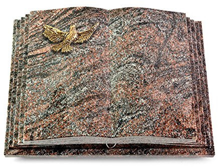 MEMORUM Grabmale Grabbuch, Grabplatte, Grabstein, Grabkissen, Urnengrabstein, Liegegrabstein Modell Livre Pagina 40 x 30 x 8-9 cm Paradiso-Granit, poliert inkl. Gravur (Bronze-Ornament Taube)