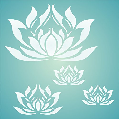 Lotusblumen-Schablone – 35,5 x 35,5 cm (L) – Wiederverwendbare orientalische asiatische Lotusblüte Floral Wandbild Wandschablone