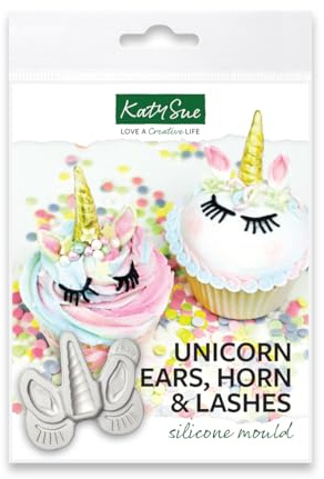 Katy Sue Unicorn Ears, Horn & Lashes Silicone Mould for Cake Decorating & Crafting for Fondant, Sugar Paste, Air Dry Clay. Horn 40 x 13, Ears 25 x 11, Lashes 18 x 10 Millimetres from Katy Sue Moulds