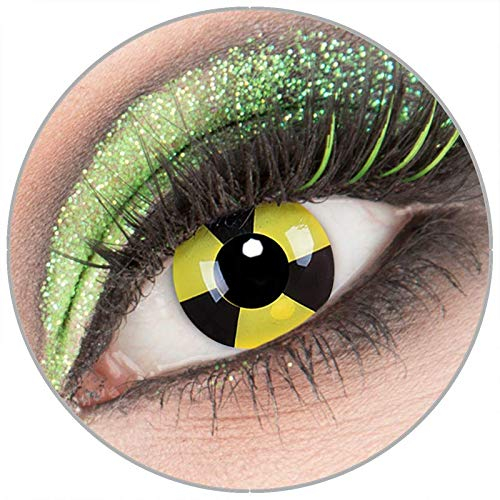 Farbige gelbe schwarze 'Radiate' Kontaktlinsen ohne Stärke 1 Paar Crazy Fun Kontaktlinsen mit Behälter zu Fasching Karneval Halloween - Topqualität von 'Giftauge'