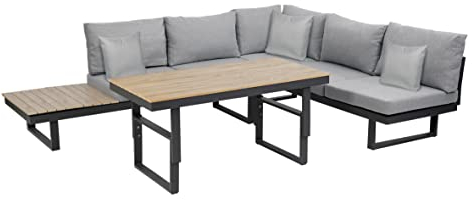 greemotion Lounge-Set San José, Gartenmöbel-Set aus Aluminium mit höhenverstellbarem Tisch, multifunktionale Sitzgruppe inkl. Kissen in Grau Mittel