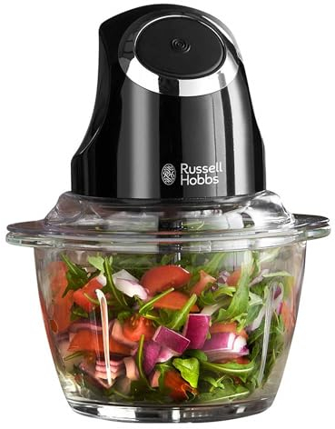 Russell Hobbs Desire Electric Fruit & Vegetable Mini Chopper, 1L glass bowl with 500ml food capacity & storage lid, Dishwasher safe parts, Stainless Steel blades, One touch operation, 200W, 24662