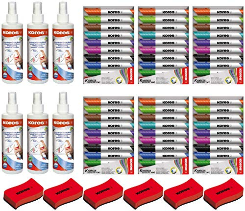Kores Whiteboard Reiniger, Pump-Spray-Flasche, 250 ml (6, Whiteboard-Reiniger + Löscher + 10 Marker)