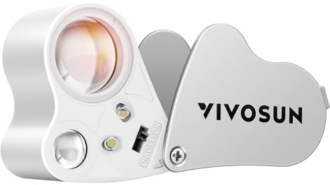 VIVOSUN Juwelierlupe mit LED Licht, 2-Fach Linse 30X und 60X Vergrößerung | Faltbare Taschenlupe für Pflanzen, Schmuck, Edelsteine, Uhren, Münzen und Briefmarken, Weiß