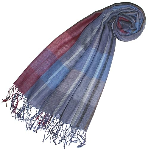 Lorenzo Cana Luxus Damen Pashmina Schal Schaltuch 50% Kaschmir 50% Wolle Stola Tuch Damenschal Damentuch Blau Weiss Rot 78633