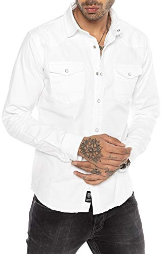 Redbridge Premium jeansskjorta högkvalitativ denim fritidsskjorta casual, Vit, S