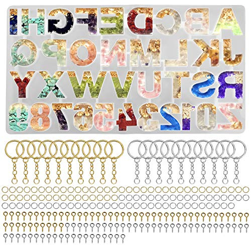 MaoXinTek Stampi in Silicone per Resina Stampi, 221Pcs Resina Epossidica Stampo Silicone Numeri e Lettere Dell'alfabeto per Orecchini Pendenti, Creazione di Gioielli DIY