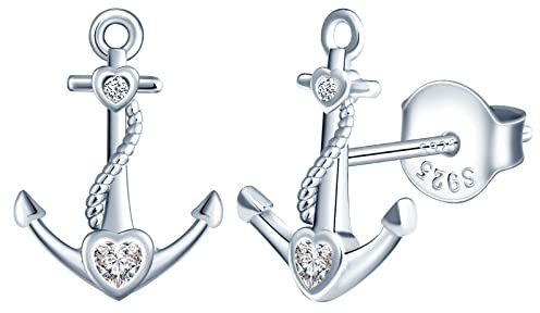 MicLee 925 Sterling Silber Damen Anker Ohrringe Anker Herz Zirkonia Ohrstecker Frauen Ohrschmuck
