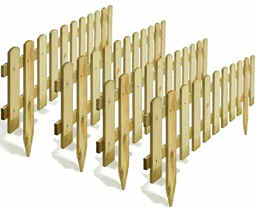 tradefirst 4Pcs Wooden Border Picket Fence Panel Garden Fence Screening Ornaments, Garden Trellis Fence Panels, Garden Edging Border Fence Panels, Wooden Picket Fencing