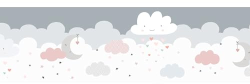 Profhome Kindertapete 403743-GU selbstklebende Bordüre grau rosa weiß 0,155 m x 5,00 m / 0,775 m2