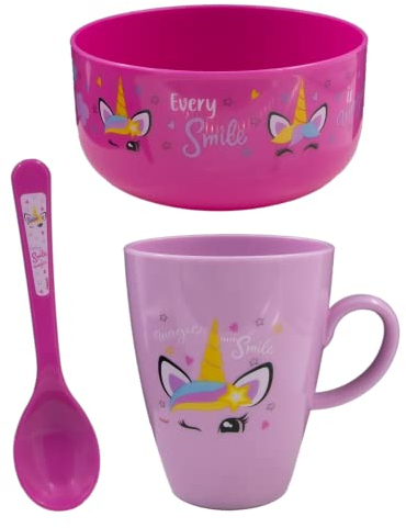 SMART Unicorn Smile - Set pour le petit déjeuner 3 pièces pour enfants composé d’une tasse, d’une cuillère et d’un bol, avec motif inspiré des pirates