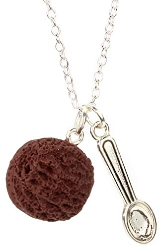 bluebubble ICE CREAM PARLOUR Ice Cream Scoop and Spoon Charm Necklace on Gift Card (Chocolate Brown)