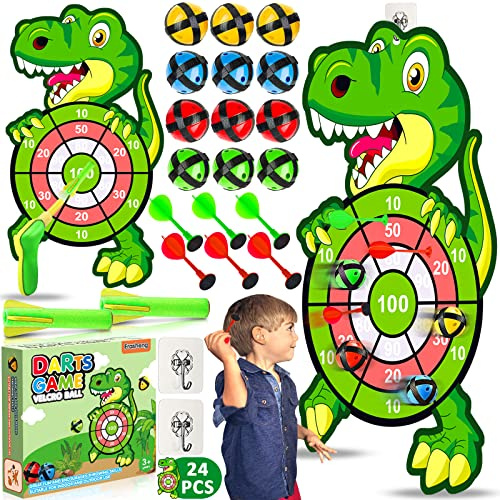 Frasheng 77 cm barnkardborreband darttavla, dinosaurieleksak för 3–9, darttavla barn, kastspel för barn med 12 klibbiga bollar, inomhus och utomhus hängande dart kasta spel set för barn