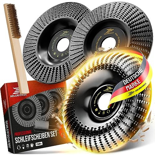 Adlerfokus Holz Schleifscheibe 125mm Set Winkelschleifer [EXTRA SCHARF] Flexscheibe für Holz - Wurzelfräse - Lackfräse - Baumstumpffräse - Raspelscheibe - Schleifen mit einer Flex Schleifscheibe