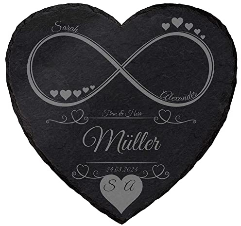 mtb more energy Personalisierbare Schiefertafel Herz ''Unendlichkeit'' - individuell anpassbar - 20x20 cm - Laser Gravur auf Schieferherz - Hochzeit Geschenk