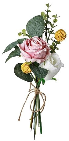 belupai Künstlicher Blumenstrauß, Eleganter Grün-weißer Seidenrosen-Hochzeitsstrauß, Kunstrosen, Romantischer Künstlicher Rosenstrauß für Hochzeit, Braut, Brautjungfern,(Rosa)